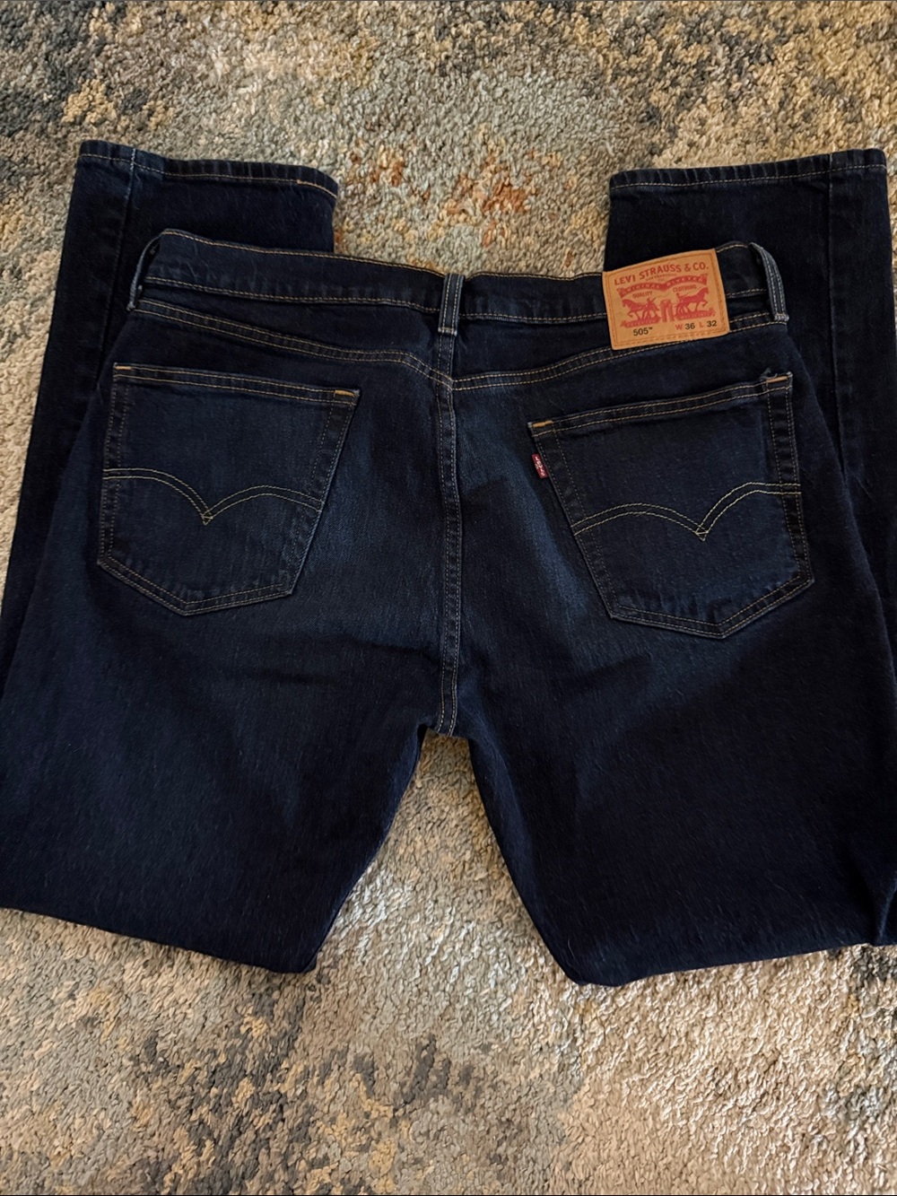 505 Levi's Men’s Dark Indigo Straight Leg Jeans SZ 36 W 32 L - Picture 8 of 11